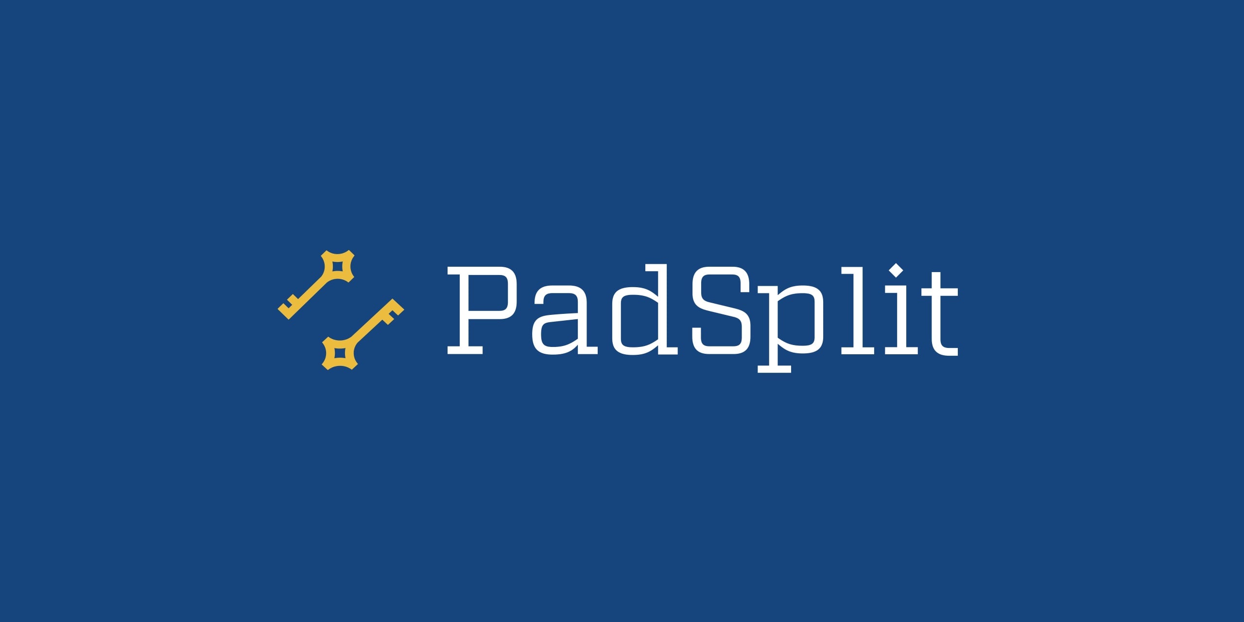 The PadSplit logo, two gold keys and the PadSplit name in white, on a navy background